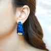 Tessa blue textured fabric hoop earrings with gold accent by Eda Jewels Dubai. Perfect daily wear gifting piece.